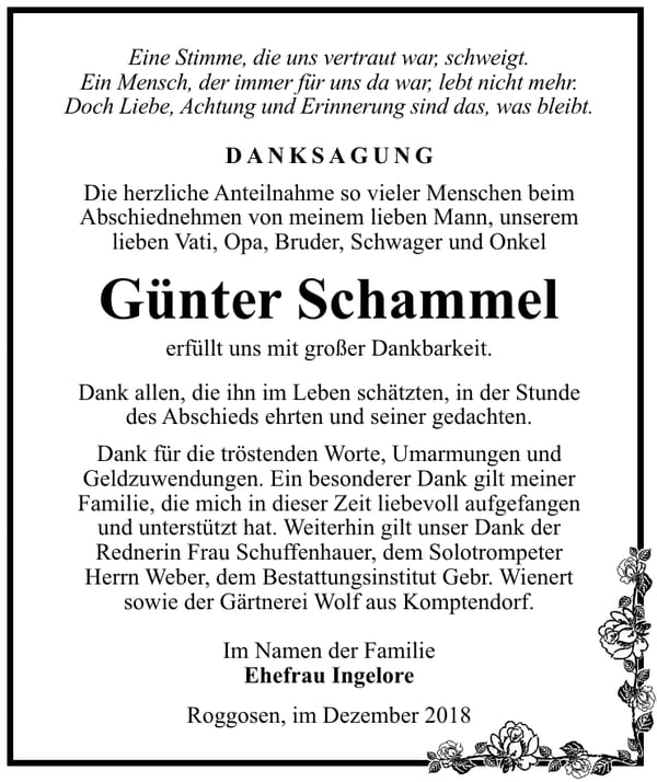 Danksagung Günter Schammel