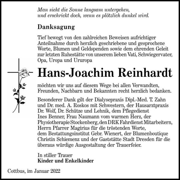 Danksagung Hans-Joachim Reinhardt