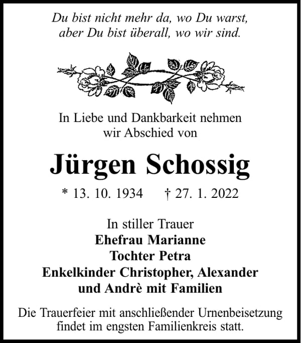 Traueranzeige Jürgen Schossig