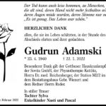 Danksagung Gudrun Adamski