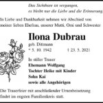 Traueranzeige Ilona Dubrau, geb. Dittmann