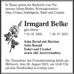 Traueranzeige Irmgard Belke, geb. David