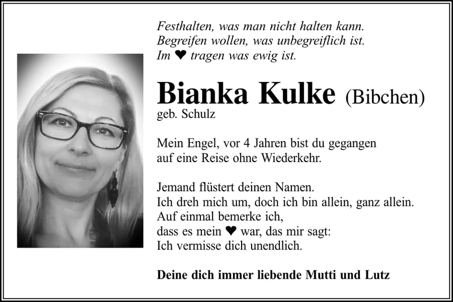 Jahresgedenken Bianka Kulke, geb. Schulz