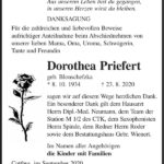 Traueranzeige Dorothea Priefert, geb. Blonschefzka