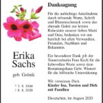 Traueranzeige Erika Sachs, geb. Golnik