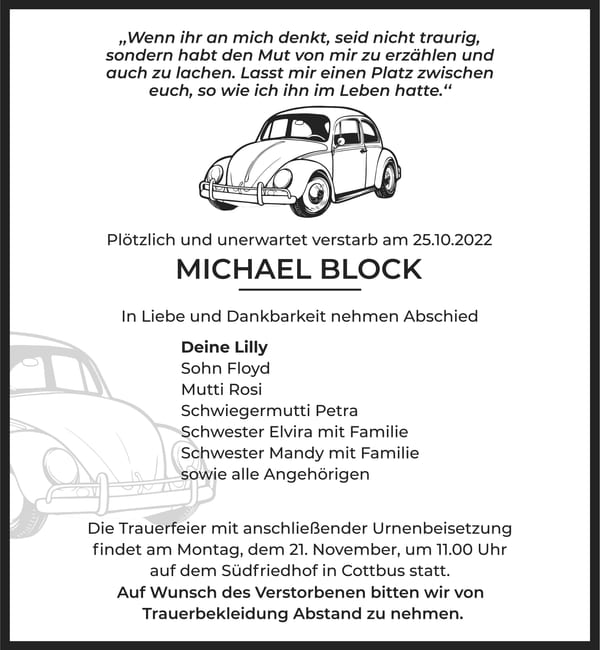 Traueranzeige Michael Block