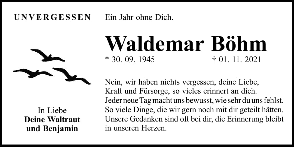 Jahresgedenken Waldemar Böhm