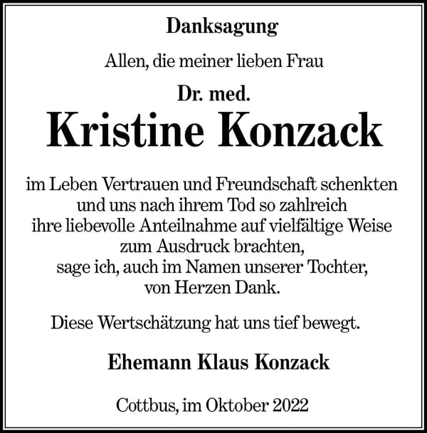 Danksagung Dr. med. Kristine Konzack