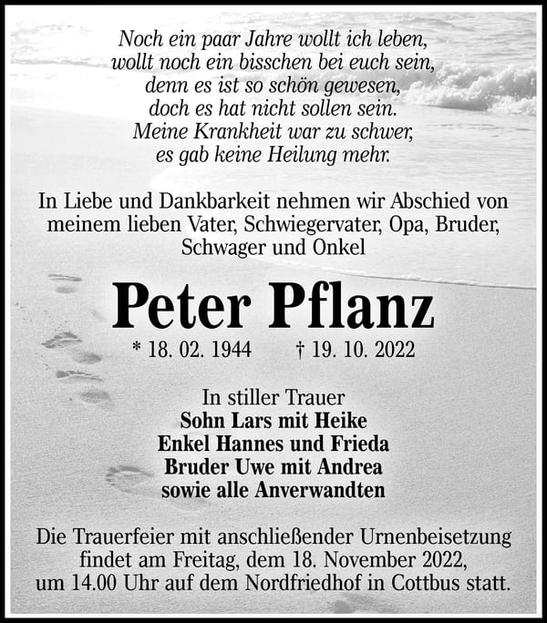 Traueranzeige Peter Pflanz