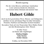 Danksagung Hubert Göhle