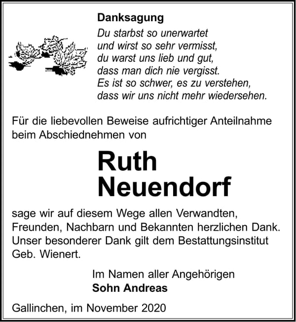 Danksagung Ruth Neuendorf