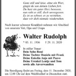 Traueranzeige Walter Rudolph