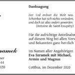 Danksagung Monika Szramek, geb. Kirchner