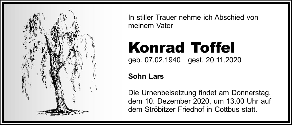 Traueranzeige Konrad Toffel
