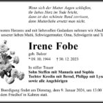 Traueranzeige Irene Fobe, geb. Balzer