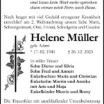 Traueranzeige Helene Müller, geb. Adam