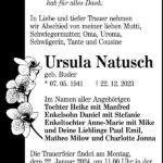 Traueranzeige Ursula Natusch, geb. Buder