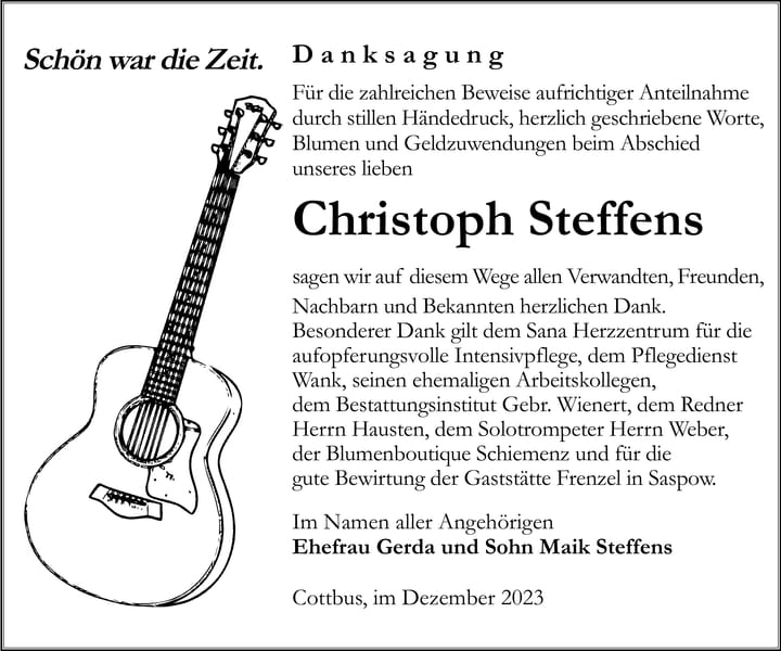 Traueranzeige Christoph Steffens