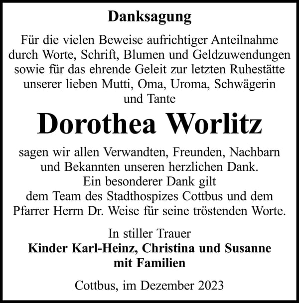 Danksagung Dorothea Worlitz