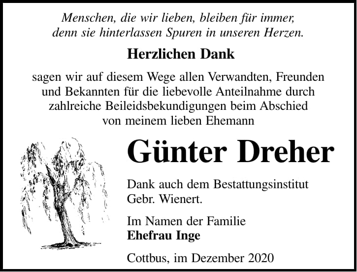 Danksagung Günter Dreher