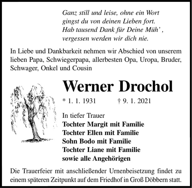 Traueranzeige Werner Drochol