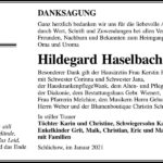 Danksagung Hildegard Haselbach
