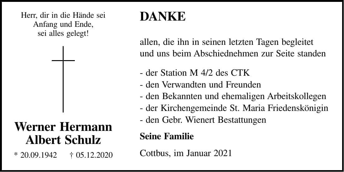 Danksagung Albert Schulz