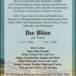 Traueranzeige Ilse Blöse, geb. Grimm