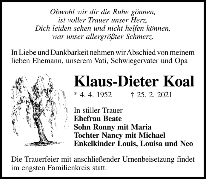 Traueranzeige Klaus-Dieter Koal