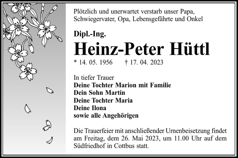 Traueranzeige Heinz-Peter Hüttl