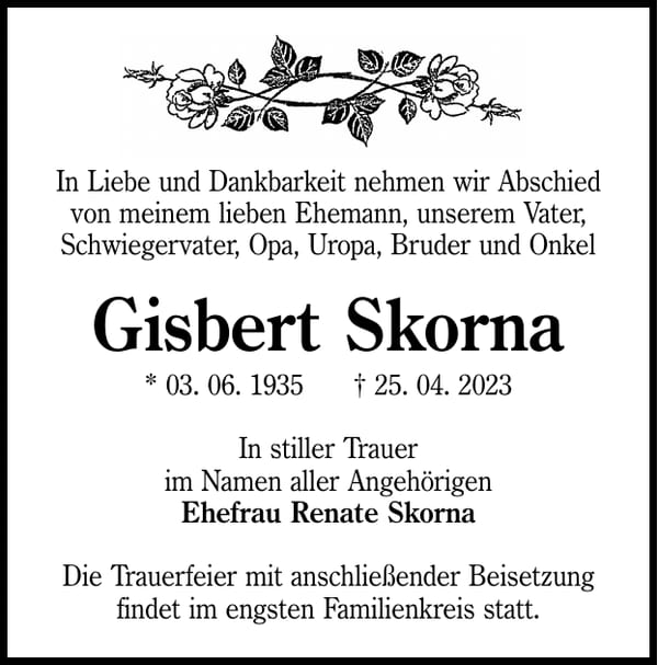 Traueranzeige Gisbert Skorna