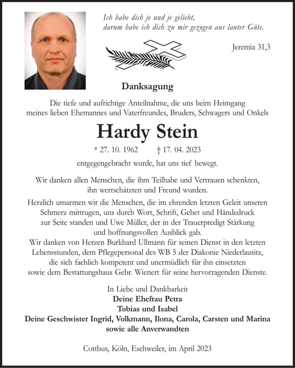 Danksagung Hardy Stein