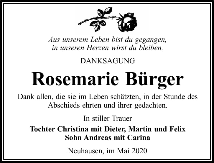 Danksagung Rosemarie Bürger