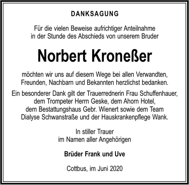 Traueranzeige Norbert Kroneßer
