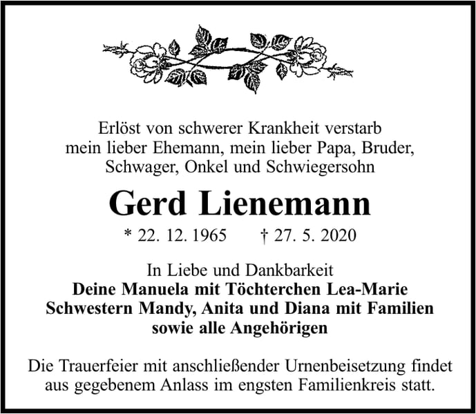 Traueranzeige Gerd Lienemann