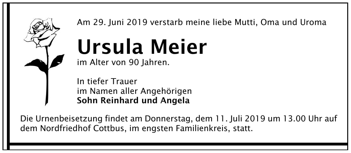 Traueranzeige Ursula Meier