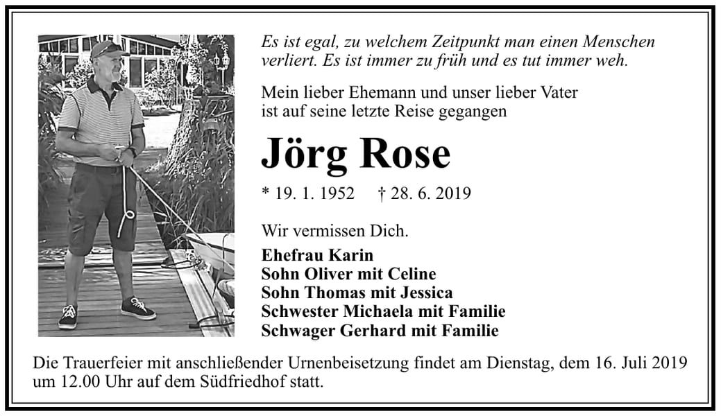 Traueranzeige Jörg Rose