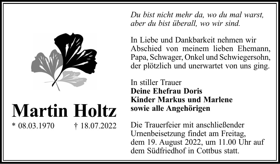 Traueranzeige Martin Holtz