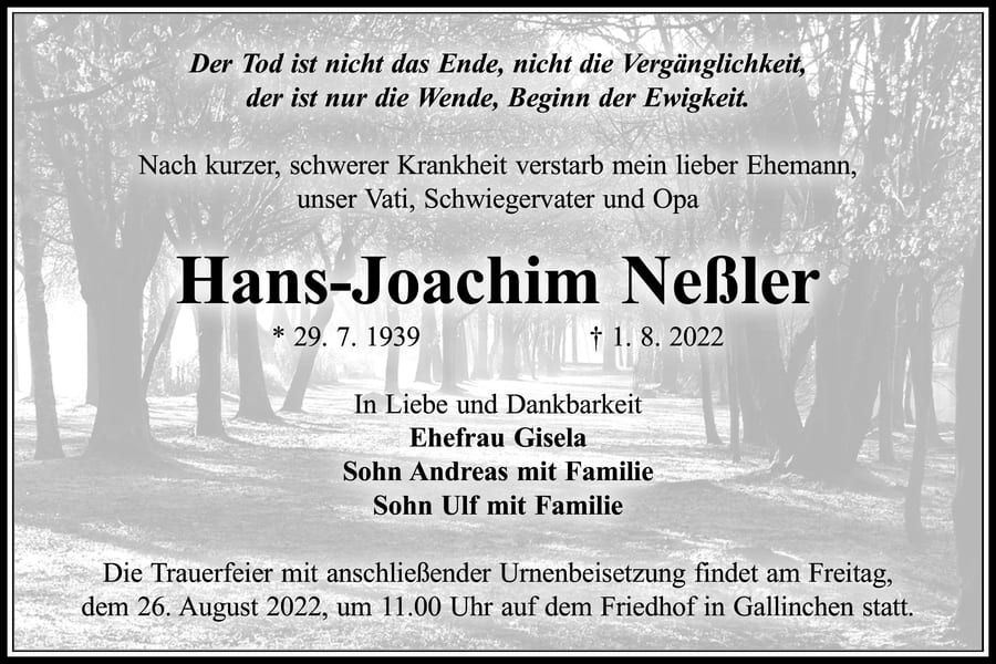 Traueranzeige Hans-Joachim Neßler