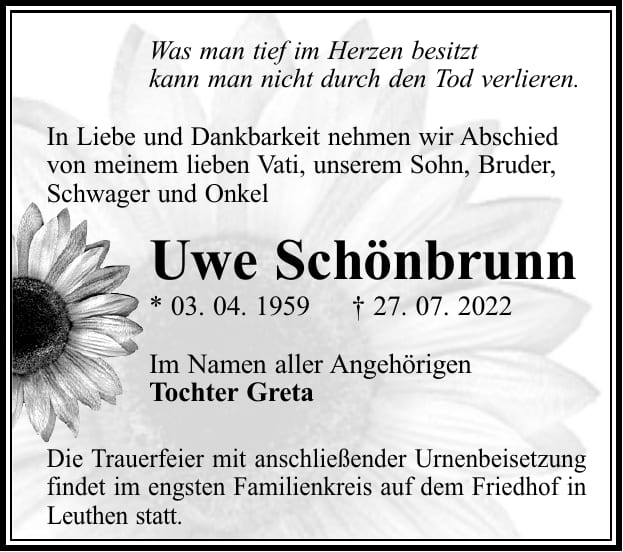Traueranzeige Uwe Schönbrunn