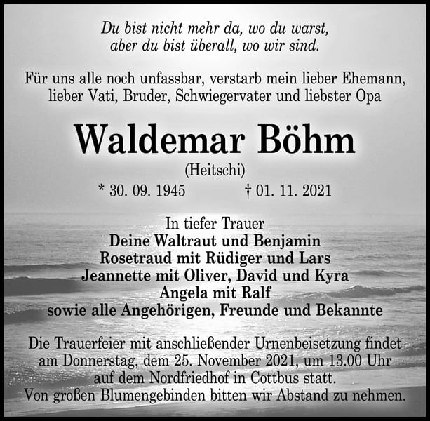 Traueranzeige Waldemar Böhm (Heitschi)