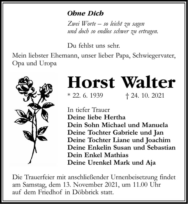 Traueranzeige Horst Walter
