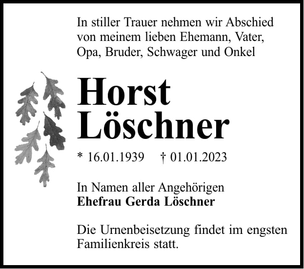 Traueranzeige Horst Löschner