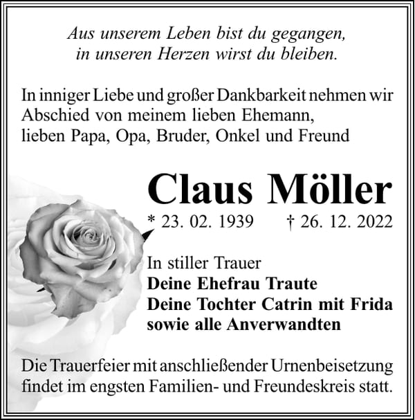 Traueranzeige Claus Möller