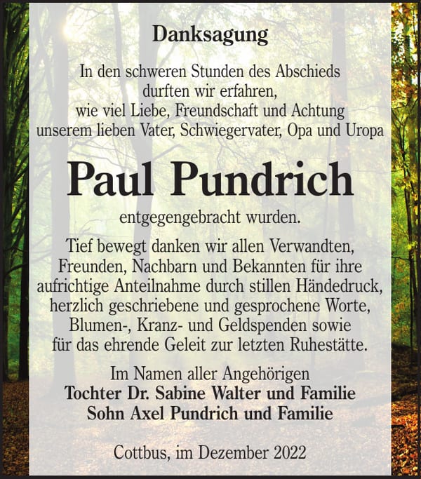 Danksagung Paul Pundrich