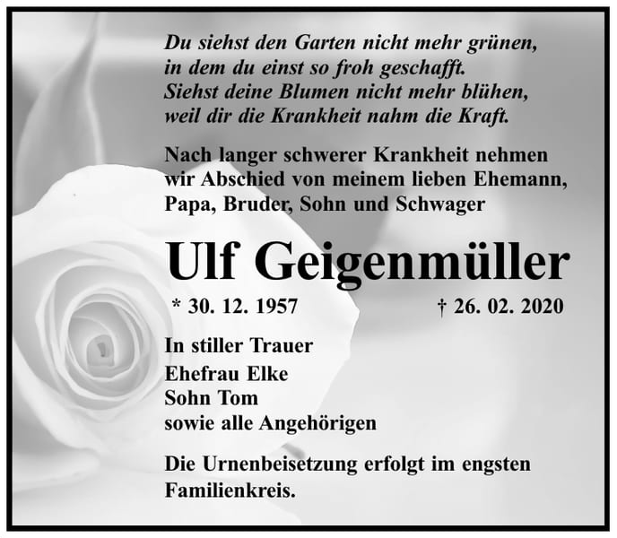 Traueranzeige Ulf Geigenmüller