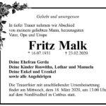Traueranzeige Fritz Malk