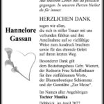 Danksagung Hannelore Gassan