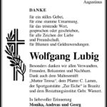 Danksagung Wolfgang Lubig