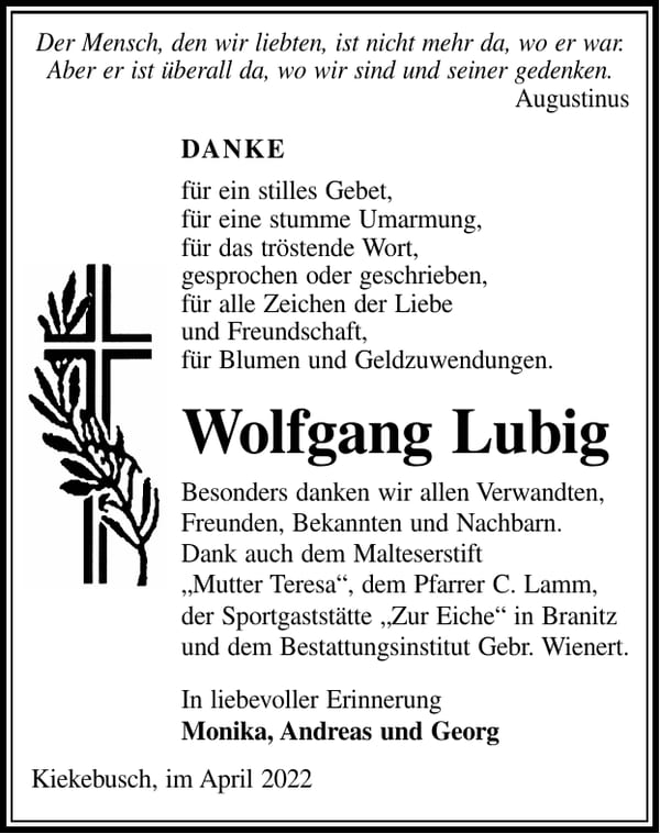 Danksagung Wolfgang Lubig